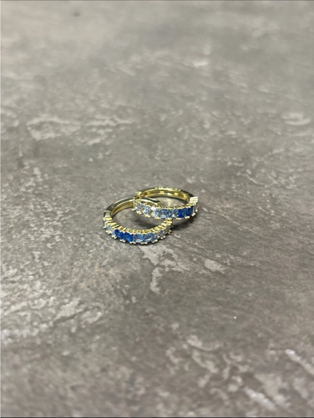 Elegant Blue 925 Silver Crystal Hoop Earrings Gold Toned